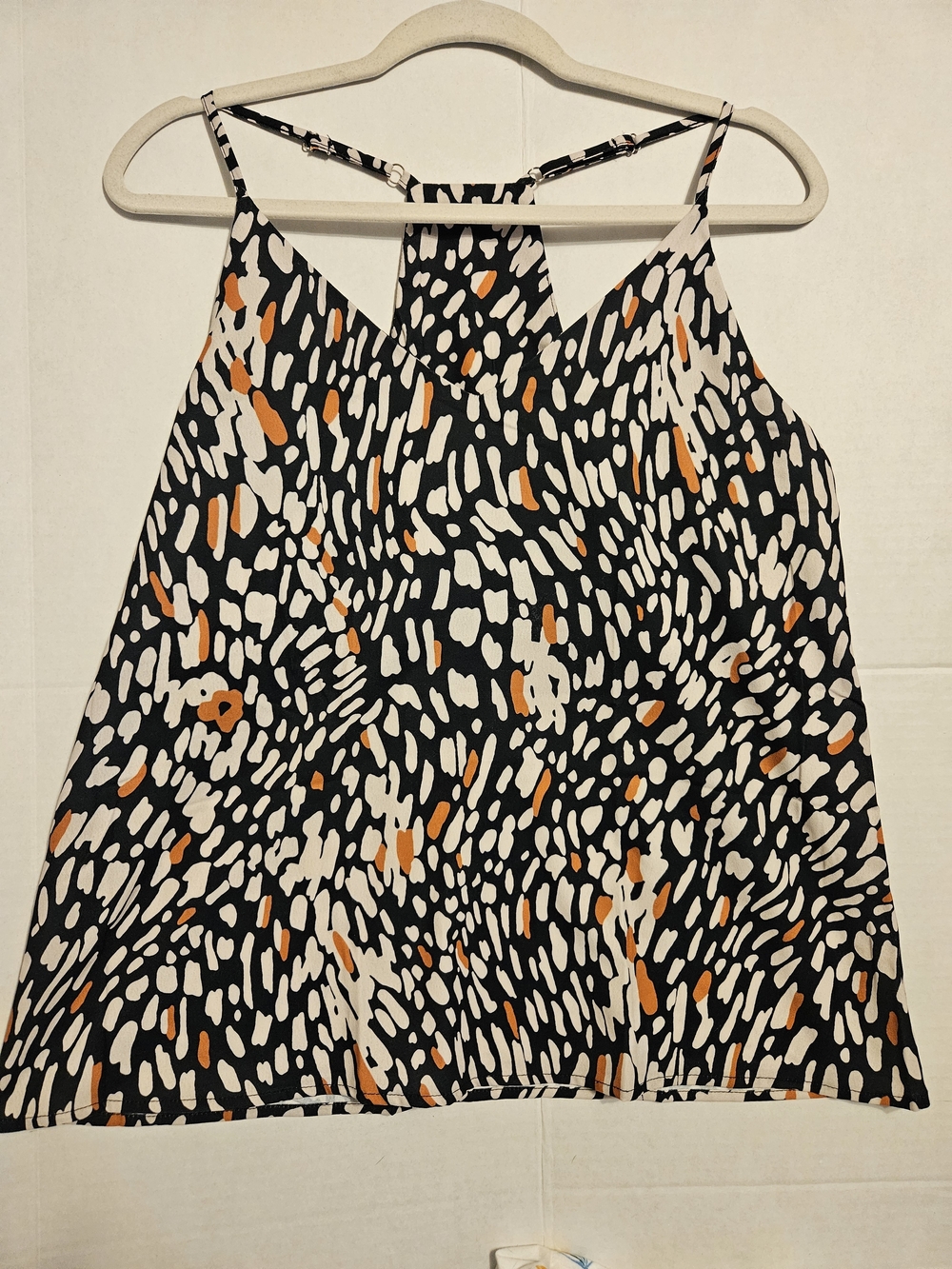 Women’s Black & White Abstract Print Tank Top with Orange Accents